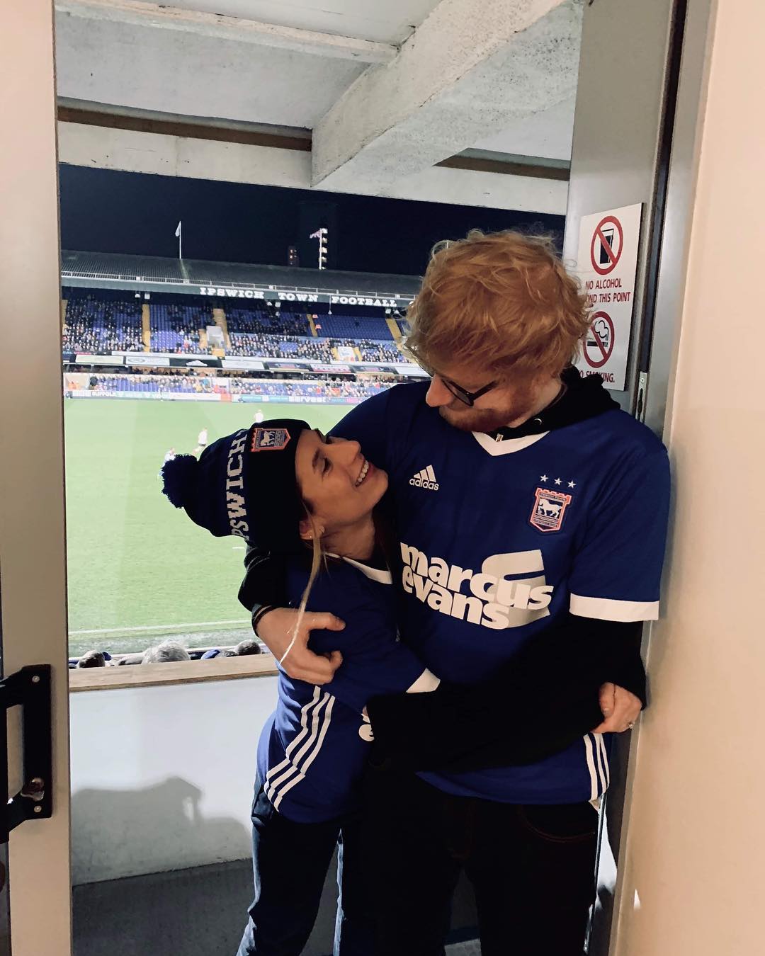 Ed Sheeran and wife Cherry at a football match