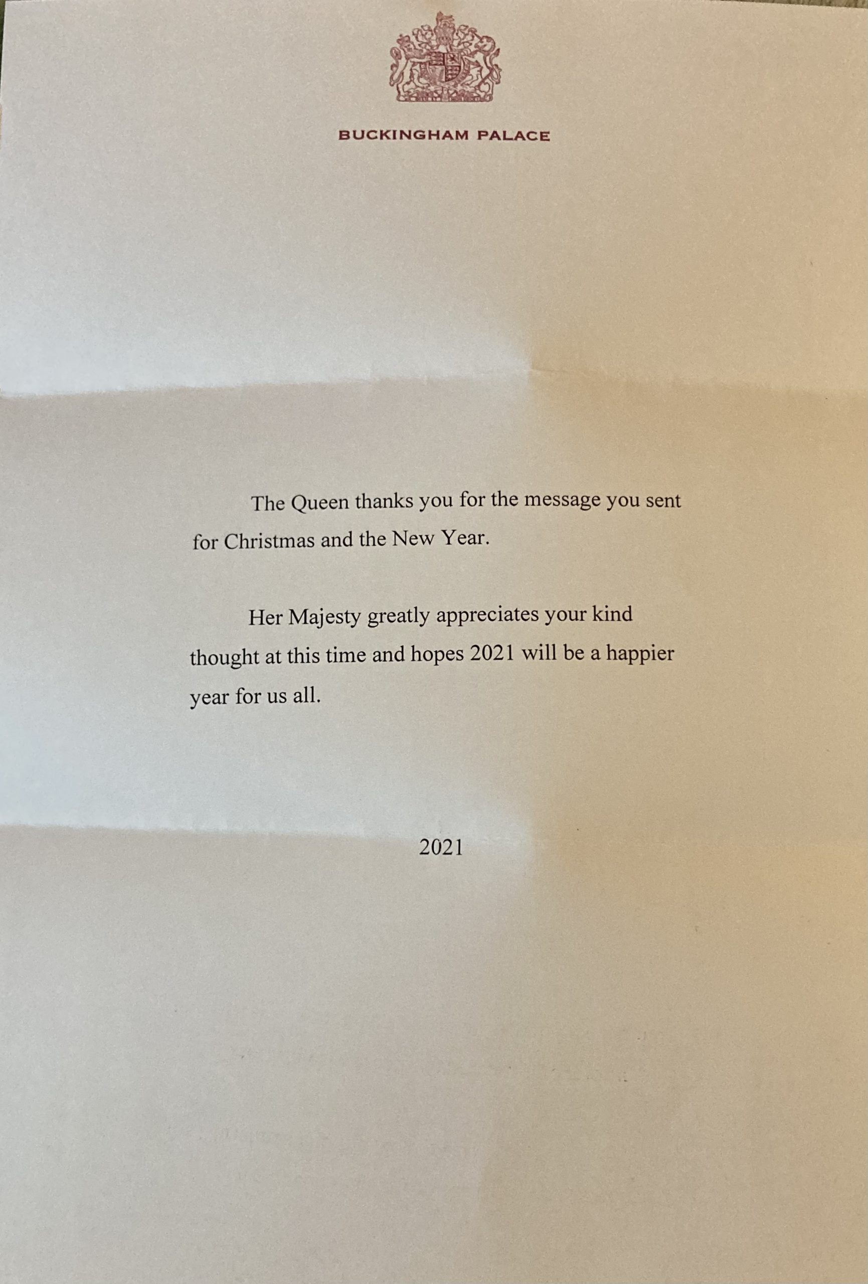 Her Majesty's Christmas 2020 Reply