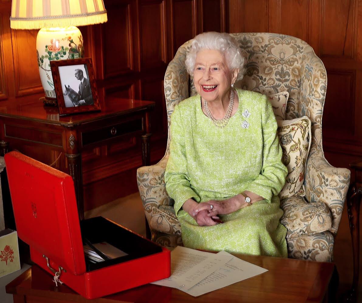 The Queen at Sandringham House Marking her Platinum Jubilee with a Red Box filled with Congratulations from world leaders