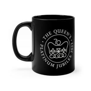Black Ceramic 11-Ounce Mug featuring the Platinum Jubilee Logo in White