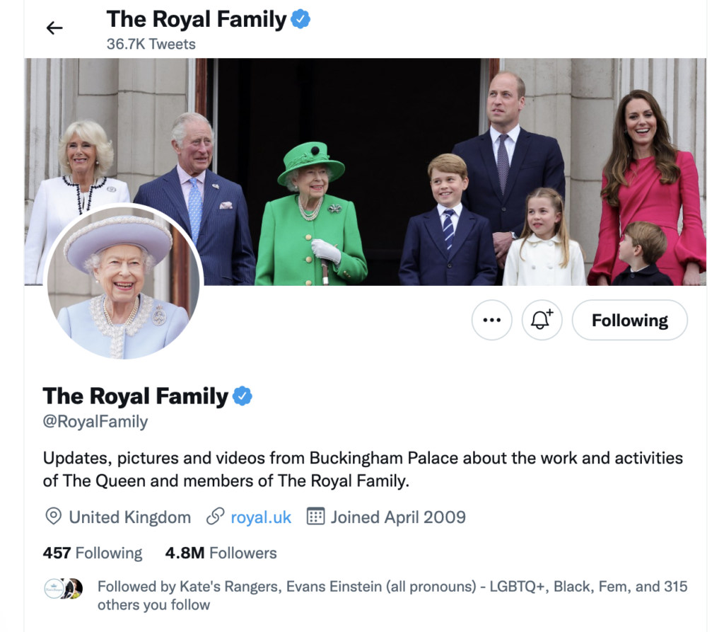 Screenshot of the @RoyalFamily Twitter Profile